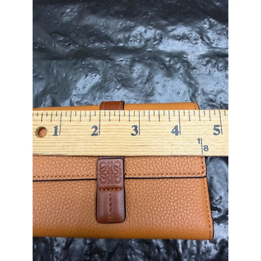 Loewe Soft Grained Calfskin Leather Small Vertical Trifold Wallet Toffee Tan